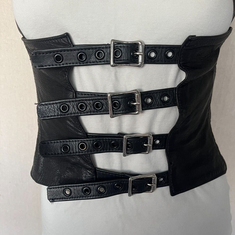 Vintage Leather Under Bust Harness Style Waist Cincher Corset - Y2K Goth Punk - Picture 4 of 9